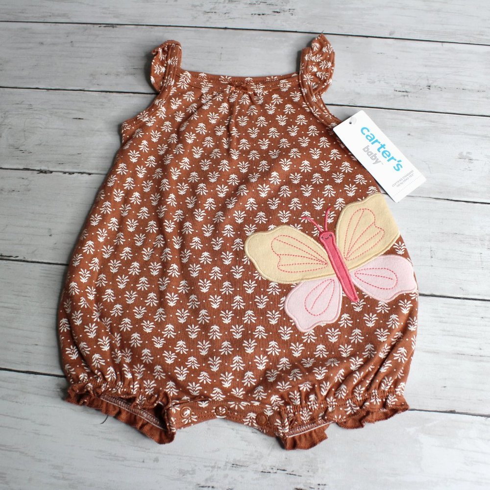 Carter's Baby Girl's Bubble Romper Summer Outfit Size 3 Months Brown - Picture 3 of 6